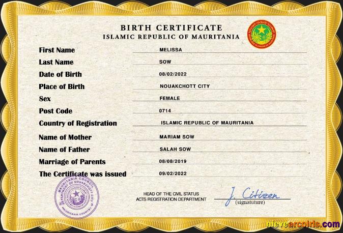 Mauritania birth certificate